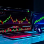 Aicoin platform real-time crypto charts on devices, highlighting data analysis and security features for traders.