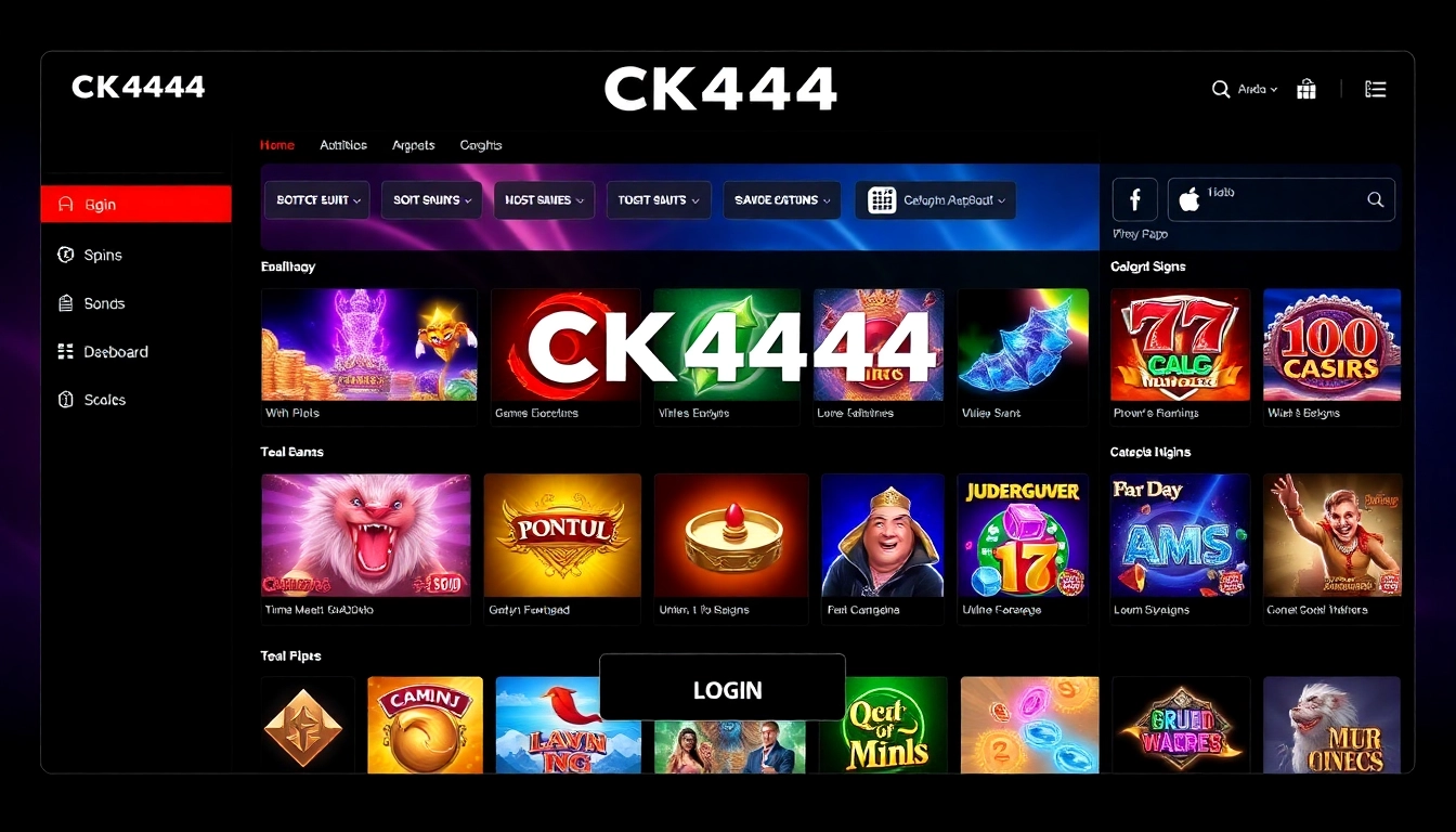 An engaging scene illustrating the ck4444 login process on a sleek gaming platform with colorful game icons and a modern interface, attracting online gamers across Bangladesh.