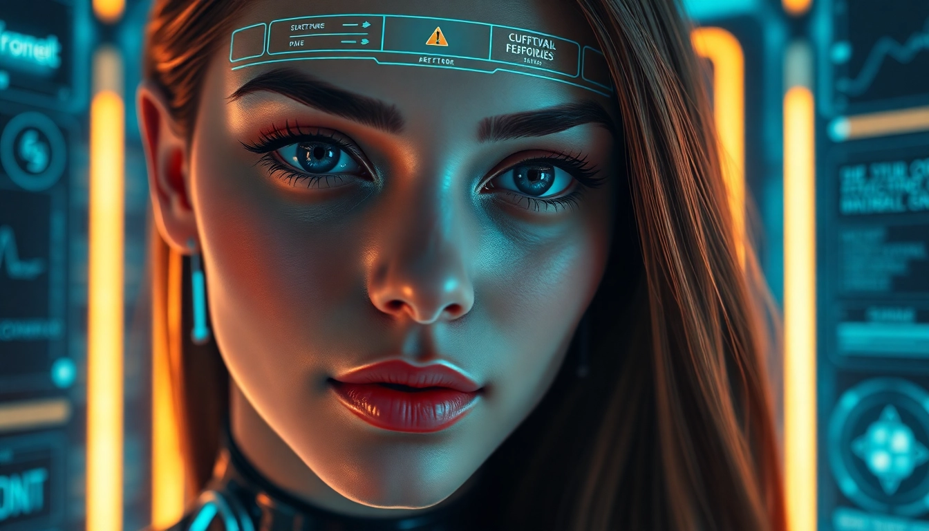 AI girlfriend app interface showing customizable avatar and chat window for realistic virtual companionship, with soft lighting and modern design for accessibility.