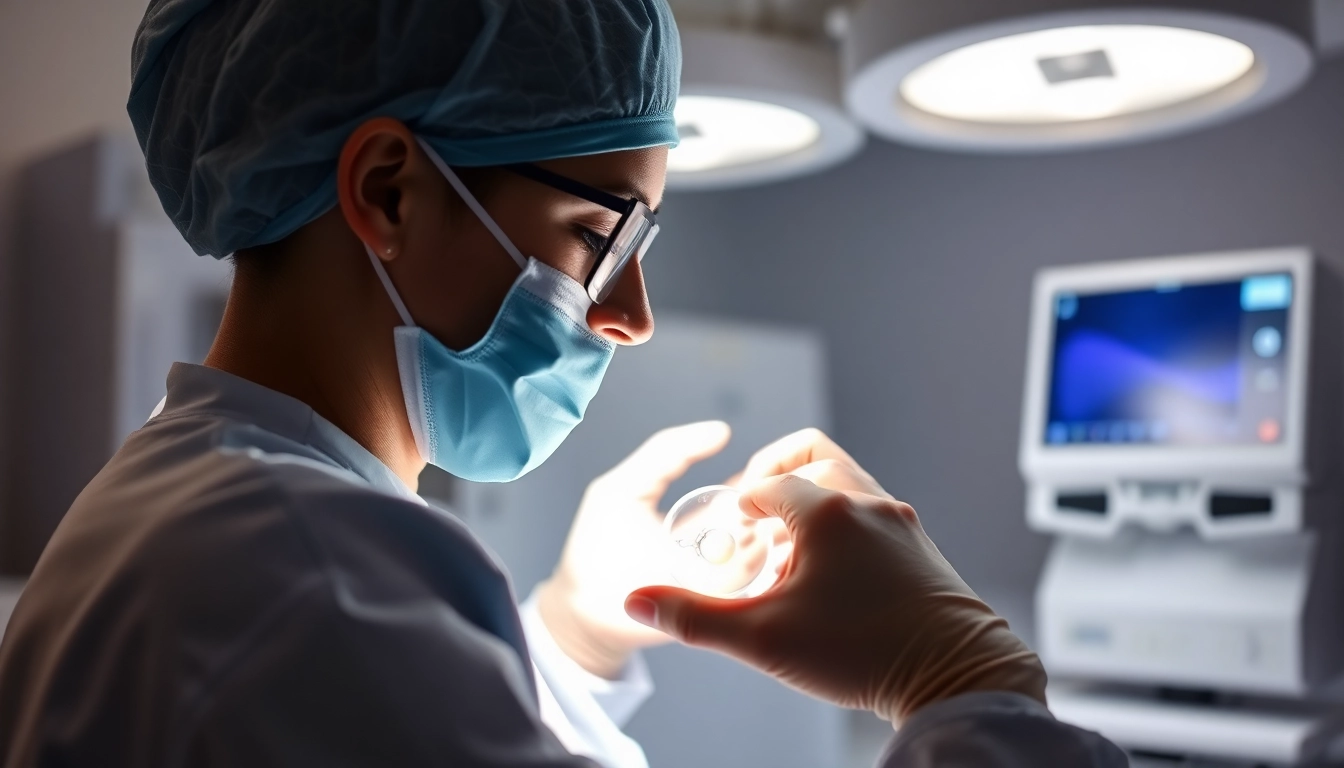 Visual of a medical team performing a percorso fecondazione in vitro procedure in a sterile