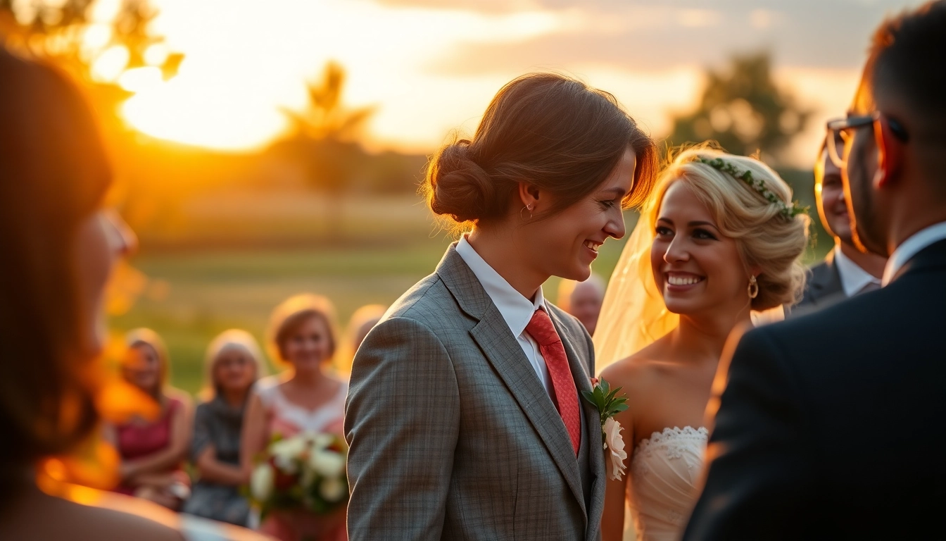 Skilled eskuvo fotos takes natural candid shots at an outdoor wedding in golden hour light,
